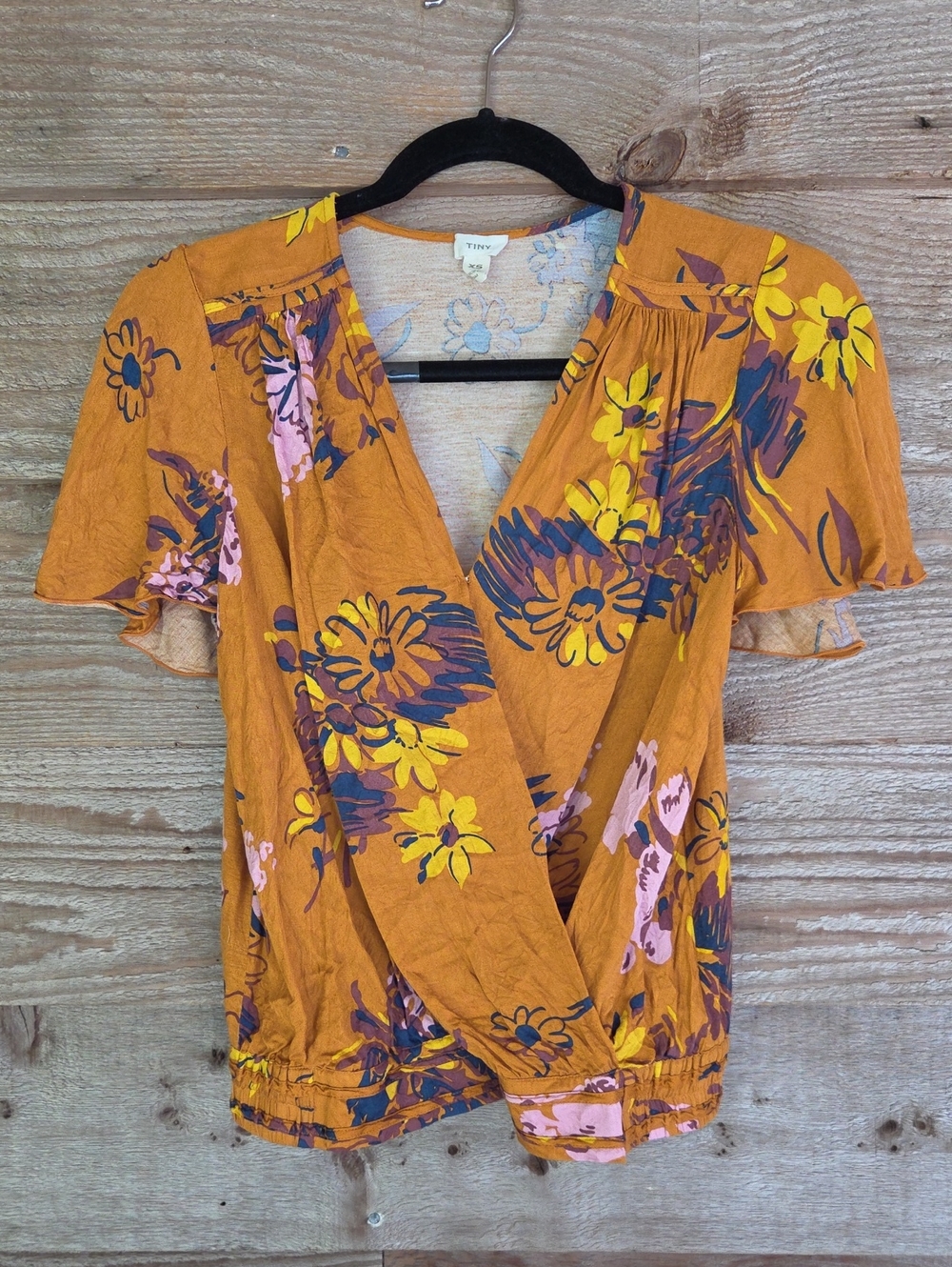 Anthropologue TINY XSmall Floral Surplice Blouse in Mustard Yellow